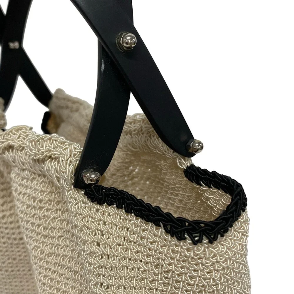 Chanel Handbag Cream Black Cotton Plastic